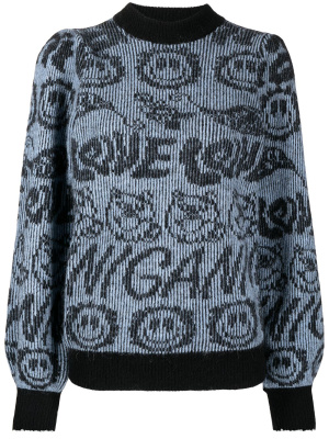 

Smiley-logo intarsia-knit jumper, GANNI Smiley-logo intarsia-knit jumper