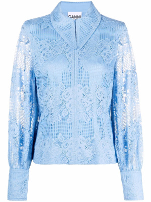 

Lace-panel long-sleeve top, GANNI Lace-panel long-sleeve top