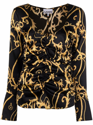 

Ruched-detail printed top, GANNI Ruched-detail printed top