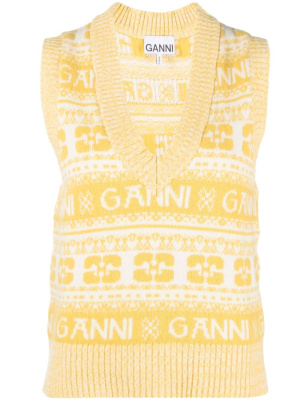 

Graphic-intarsia knitted vest, GANNI Graphic-intarsia knitted vest