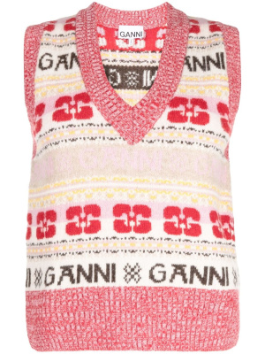 

Intarsia-knit logo vest, GANNI Intarsia-knit logo vest