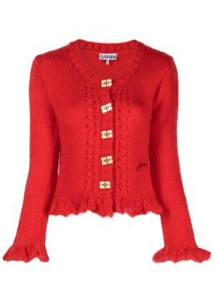 

Mohair butterfly-button cardigan, GANNI Mohair butterfly-button cardigan