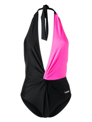 

Halterneck colour-block swimsuit, GANNI Halterneck colour-block swimsuit