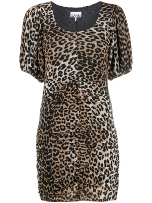 

Leopard-print ruched mini dress, GANNI Leopard-print ruched mini dress