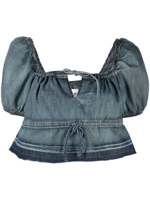 

Puff-sleeve denim top, GANNI Puff-sleeve denim top