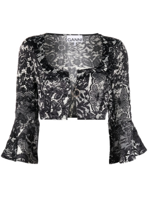

Lace-print cropped blouse, GANNI Lace-print cropped blouse