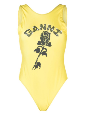 

Logo-print floral swimsuit, GANNI Logo-print floral swimsuit