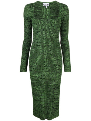 

Square-neck knitted midi dress, GANNI Square-neck knitted midi dress