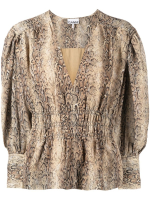 

Snakeskin-print V-neck blouse, GANNI Snakeskin-print V-neck blouse