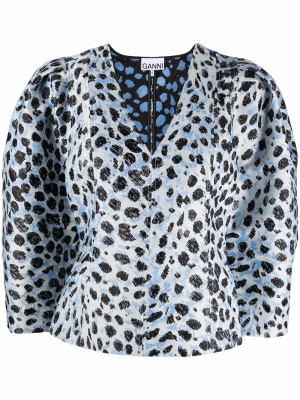 

Leopard-print puff-sleeve top, GANNI Leopard-print puff-sleeve top