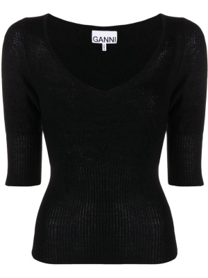 

Ribbed-knit merino wool top, GANNI Ribbed-knit merino wool top