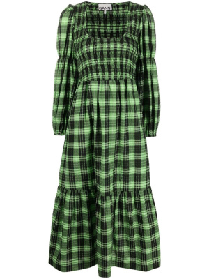 

Seersucker check midi dress, GANNI Seersucker check midi dress