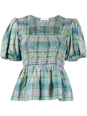 

Checked shirred blouse, GANNI Checked shirred blouse