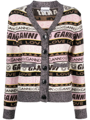

Logo stripe-knit cardigan, GANNI Logo stripe-knit cardigan