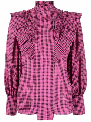 

Check-pattern long-sleeve blouse, GANNI Check-pattern long-sleeve blouse