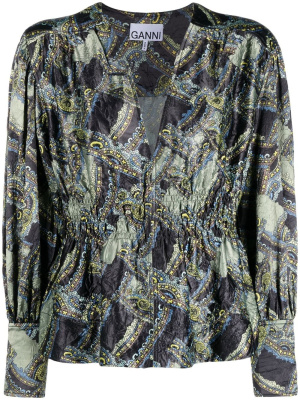 

V-neck long-sleeve blouse, GANNI V-neck long-sleeve blouse