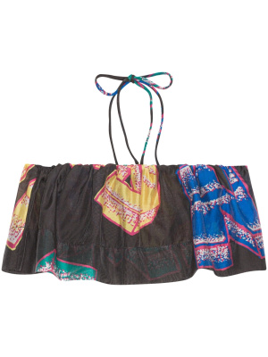 

Logo-print sheer crop top, GANNI Logo-print sheer crop top
