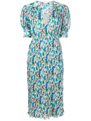 

Floral-print pleated georgette midi dress, GANNI Floral-print pleated georgette midi dress