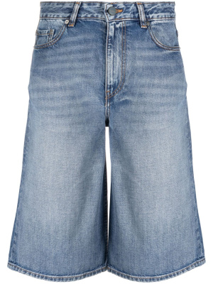 

Logo-patch washed denim shorts, GANNI Logo-patch washed denim shorts