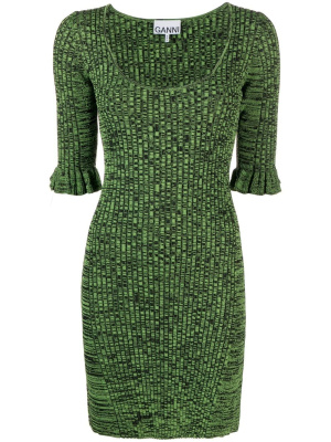 

Flounce-sleeve mélange mini dress, GANNI Flounce-sleeve mélange mini dress