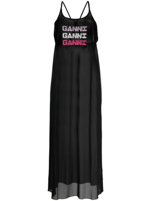 

Logo-print mesh dress, GANNI Logo-print mesh dress