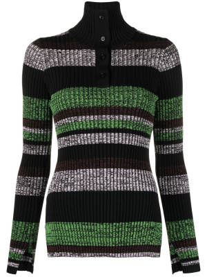 

Striped high-neck ribbed top, GANNI Striped high-neck ribbed top