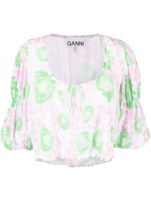 

Floral-print pleated georgette blouse, GANNI Floral-print pleated georgette blouse