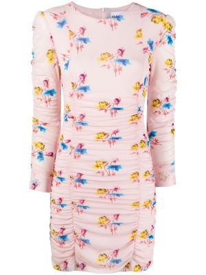 

Ruched mesh floral-print mini dress, GANNI Ruched mesh floral-print mini dress