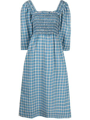 

Seersucker checked midi dress, GANNI Seersucker checked midi dress