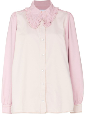 

Ruffle-trim two-tone shirt, GANNI Ruffle-trim two-tone shirt