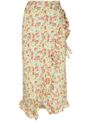 

Floral-print wrap skirt, GANNI Floral-print wrap skirt