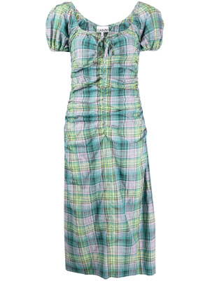 

Checked seersucker midi dress, GANNI Checked seersucker midi dress