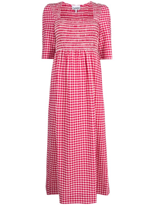 

Gingham seersucker midi dress, GANNI Gingham seersucker midi dress