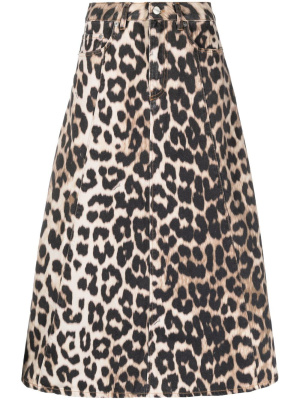

Leopard print denim A-line skirt, GANNI Leopard print denim A-line skirt