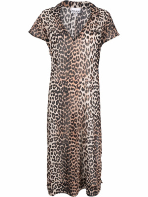 

Leopard-print organic-cotton dress, GANNI Leopard-print organic-cotton dress