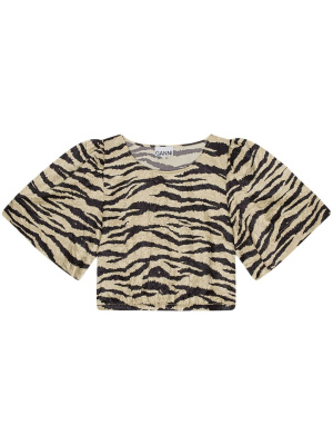 

Zebra-print crinked cropped T-shirt, GANNI Zebra-print crinked cropped T-shirt