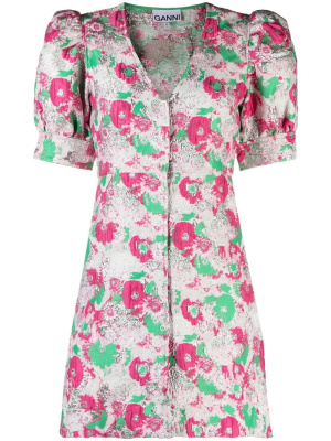 

Floral-print short-sleeve dress, GANNI Floral-print short-sleeve dress