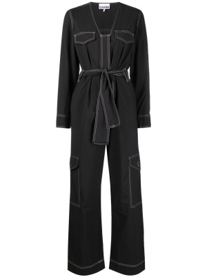 

Belted contrast-stitch jumpsuit, GANNI Belted contrast-stitch jumpsuit