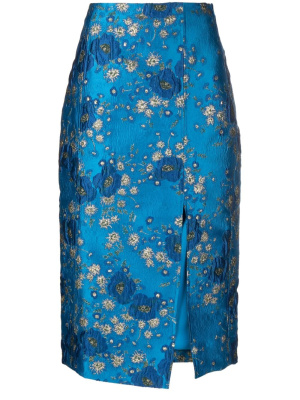 

Floral-print jacquard pencil skirt, GANNI Floral-print jacquard pencil skirt