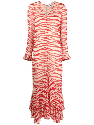 

Tiger-print ruffled maxi dress, GANNI Tiger-print ruffled maxi dress