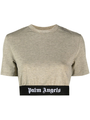 

Logo-tape cropped T-shirt, Palm Angels Logo-tape cropped T-shirt