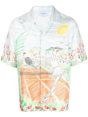 

Tennis-print silk shirt, Casablanca Tennis-print silk shirt