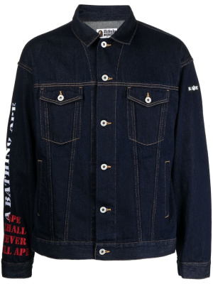 

Embroidered logo-print denim jacket, A BATHING APE® Embroidered logo-print denim jacket