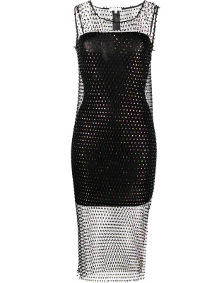 

Sleeveless rhinestone-embellished mesh dress, Patrizia Pepe Sleeveless rhinestone-embellished mesh dress