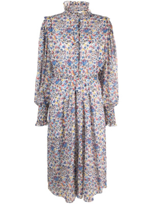 

Floral-print ruffle-neck midi dress, ISABEL MARANT Floral-print ruffle-neck midi dress