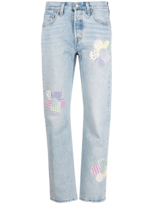 

501 floral-appliqué straight-leg jeans, Levi's 501 floral-appliqué straight-leg jeans