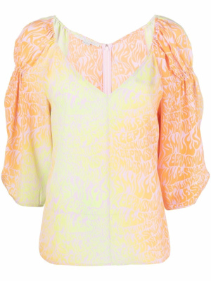 

Slogan-print V-neck silk blouse, Stella McCartney Slogan-print V-neck silk blouse