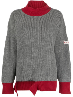 

Asymmetric raw-edge ribbed jumper, Marni Asymmetric raw-edge ribbed jumper