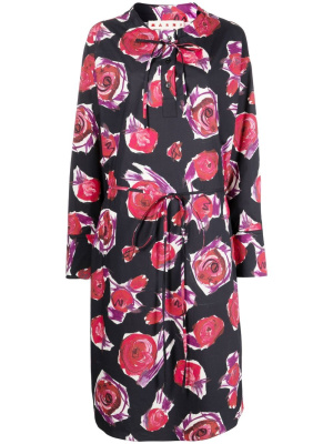 

Rose-print tie-waist dress, Marni Rose-print tie-waist dress