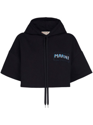 

Logo-patch cropped drawstring hoodie, Marni Logo-patch cropped drawstring hoodie